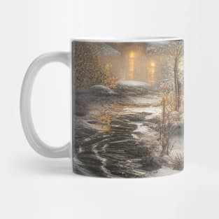 Magical Fantasy House with Lights in a Snowy Scene, Fantasy Cottagecore artwork Mug